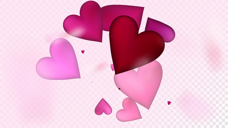 Falling Hearts Vector Confetti. Valentines Day Tender Pattern. Modern Gift, Birthday Card, Poster Background Valentines Day Decoration with Falling Down Hearts Confetti. Beautiful Pink Scatterのイラスト素材