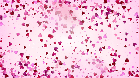 Realistic Hearts Vector Confetti. Valentines Day Wedding Pattern. Beautiful Pink Sparkles Valentines Day Decoration with Falling Down Hearts Confetti. Trendy Gift, Birthday Card, Poster Backgroundのイラスト素材