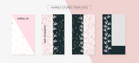 Stories Template Cool Vector Layout. Modern App Kit, Pink White Gold Abstract Geometric Marble Patterns. Graphic Apps Design Pack. Social Media Frame Set. Stories Template VIP Layoutのイラスト素材