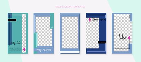 Social Media Stories SMM Template. Invitation Brand Design Pack. Blogger Covers Vector Set. Simple App Kit, Blie White Grey Luxury Geometric Cover Patterns. Social Media Stories Simple Setのイラスト素材