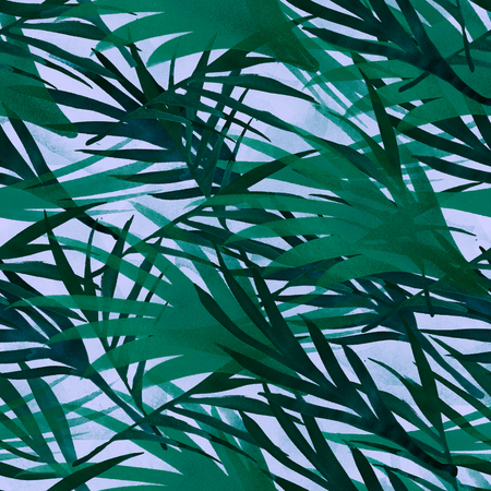 Tropic Seamless Summer Pattern Design. Painted Bohemian Botanical Background Fluid Jungle Palm Leaves Texture. Exotic Fashion Fabric Textile Design. Glamour Fashion Fabric Textile Designの写真素材