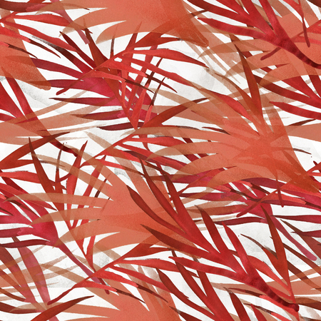 Botanical Watercolour Seamless Pattern. Hipster Boho Hawaii Background. Glamour Bohemian Palm Leaf Exotic Texture. Print Texture Botanical Watercolor Seamless Pattern. Trendy Paradise Textile Designの写真素材