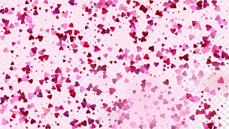 Red, Pink Hearts Vector Confetti. Valentines Day Tender Pattern. Luxury Gift, Birthday Card, Poster Background Valentines Day Decoration with Falling Down Hearts Confetti. Beautiful Pink Designの写真素材