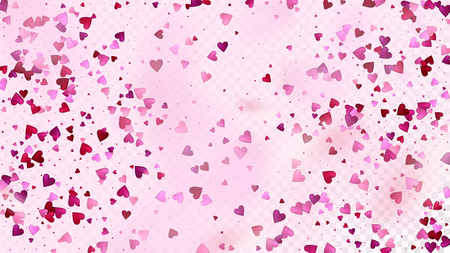 Red, Pink Hearts Vector Confetti. Valentines Day Wedding Pattern. Beautiful Pink Glitter Valentines Day Decoration with Falling Down Hearts Confetti. Luxury Gift, Birthday Card, Poster Backgroundのイラスト素材