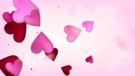 Flying Hearts Vector Confetti. Valentines Day Wedding Pattern. Trendy Gift, Birthday Card, Poster Background Valentines Day Decoration with Falling Down Hearts Confetti. Beautiful Pink Borderのイラスト素材