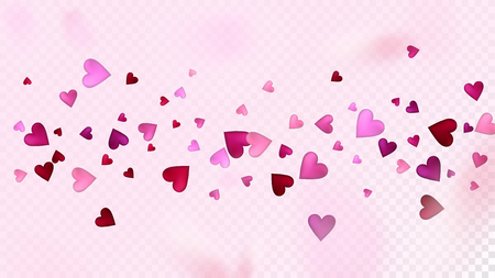 Red, Pink Hearts Vector Confetti. Valentines Day Romantic Pattern. Beautiful Pink Scatter Valentines Day Decoration with Falling Down Hearts Confetti. Rich VIP Gift, Birthday Card, Poster Backgroundのイラスト素材