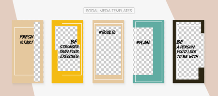 Social Media Stories SMM Template. Tech App Kit, Green Blue Yellow Red Abstract Geometric Cover Patterns.  Border Vector Set. Graphic Brand Design Pack. Social Media Stories Templatesのイラスト素材