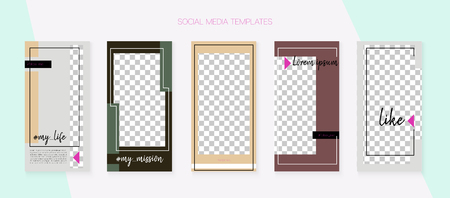 Social Media Stories SMM Template. Funky App Kit, Brown Grey Transparent Rich VIP Geometric Cover Patterns.  Design Vector Set. Graphic Advert Design Pack.  Social Media Stories Collectionのイラスト素材