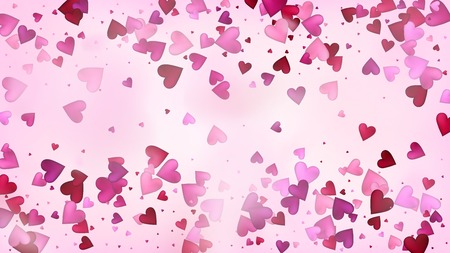 Red, Pink Hearts Vector Confetti. Valentines Day Romantic Pattern. Beautiful Pink Scatter Valentines Day Decoration with Falling Down Hearts Confetti. Luxury Gift, Birthday Card, Poster Backgroundのイラスト素材