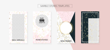 Stories Template Cool Vector Layout. Social Media  Design Set. Textured Phone Design Pack. Minimal App Kit, Pink White Gold Fashion Geometric Marble Patterns. Stories Template VIP Layoutのイラスト素材