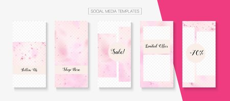 Spa, Natural Cosmetics Stories Sale Vector Layout. Rose Sakura Blossom Flying Confetti. Social Media Stories Templates. Limited Offer New Arrivals, Discount Border Set. Spa, Natural Cosmetics Saleのイラスト素材