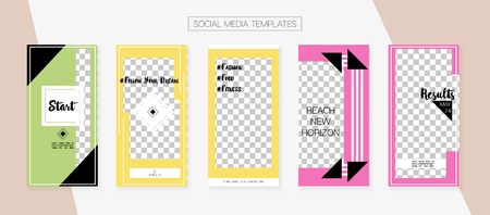 Social Media Stories SMM Template.  Frame Vector Set. Graphic Advert Design Pack. Hipster App Kit, Green Blue Yellow Red Luxury Geometric Cover Patterns.  Social Media Stories Collectionのイラスト素材