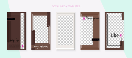 Social Media Stories SMM Template. Invitation Brand Design Pack. Trendy App Kit, Brown Grey Transparent Rich VIP Geometric Cover Patterns.  Concept Vector Set. Social Media Stories Simple Setのイラスト素材