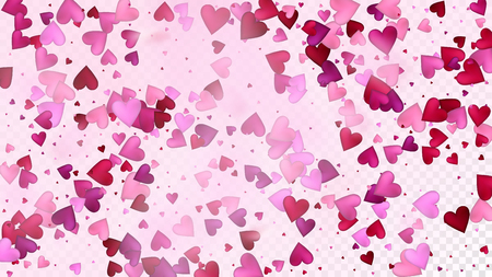 Realistic Hearts Vector Confetti. Valentines Day Romantic Pattern. Rich VIP Gift, Birthday Card, Poster Background Valentines Day Decoration with Falling Down Hearts Confetti. Beautiful Pink Glitterのイラスト素材
