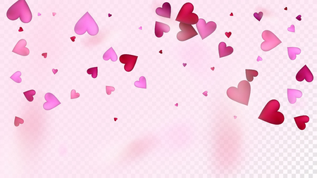 Flying Hearts Vector Confetti. Valentines Day Tender Pattern. Beautiful Pink Border Valentines Day Decoration with Falling Down Hearts Confetti. Trendy Gift, Birthday Card, Poster Backgroundのイラスト素材