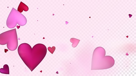 Red, Pink Hearts Vector Confetti. Valentines Day Tender Pattern. Beautiful Pink Frame Valentines Day Decoration with Falling Down Hearts Confetti. Rich VIP Gift, Birthday Card, Poster Backgroundのイラスト素材