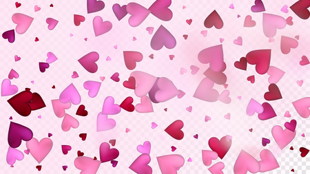 Realistic Hearts Vector Confetti. Valentines Day Wedding Pattern. Rich VIP Gift, Birthday Card, Poster Background Valentines Day Decoration with Falling Down Hearts Confetti. Beautiful Pink Frameのイラスト素材