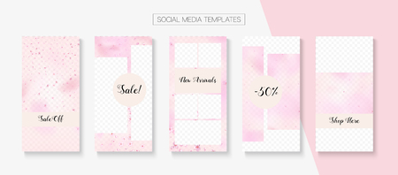 Mothers Day Spring Sale Vector Stories Layout. Pink Cherry Petals Falling Confetti. Stories Social Media Templates. Limited Offer New Arrivals, Discount Frames Set. Mothers Day Big Spring Saleのイラスト素材