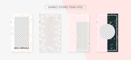 Stories Template Cool Vector Layout. Textured Apps Design Pack. Social Media  Cards Set. Minimal App Kit, Pink White Gold Graphic Geometric Marble Patterns. Stories Template VIP Layoutのイラスト素材