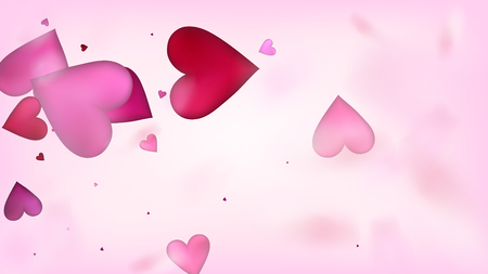 Realistic Hearts Vector Confetti. Valentines Day Romantic Pattern. Elegant Gift, Birthday Card, Poster Background Valentines Day Decoration with Falling Down Hearts Confetti. Beautiful Pink Frameのイラスト素材