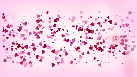 Realistic Hearts Vector Confetti. Valentines Day Romantic Pattern. Luxury Gift, Birthday Card, Poster Background Valentines Day Decoration with Falling Down Hearts Confetti. Beautiful Pink Scatterのイラスト素材