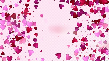 Flying Hearts Vector Confetti. Valentines Day Tender Pattern. Beautiful Pink Sparkles Valentines Day Decoration with Falling Down Hearts Confetti. Elegant Gift, Birthday Card, Poster Backgroundのイラスト素材