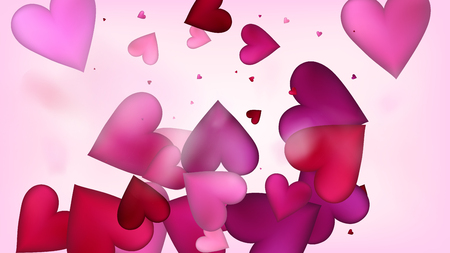 Realistic Hearts Vector Confetti. Valentines Day Romantic Pattern. Modern Gift, Birthday Card, Poster Background Valentines Day Decoration with Falling Down Hearts Confetti. Beautiful Pink Frameのイラスト素材