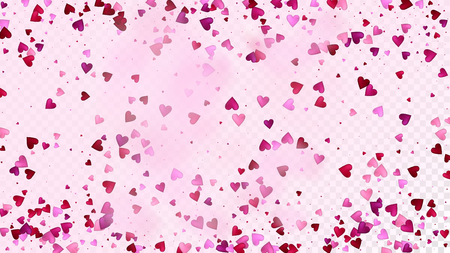 Flying Hearts Vector Confetti. Valentines Day Romantic Pattern. Rich VIP Gift, Birthday Card, Poster Background Valentines Day Decoration with Falling Down Hearts Confetti. Beautiful Pink Borderのイラスト素材