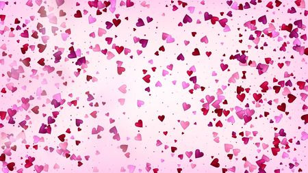 Realistic Hearts Vector Confetti. Valentines Day Wedding Pattern. Beautiful Pink Frame Valentines Day Decoration with Falling Down Hearts Confetti. Elegant Gift, Birthday Card, Poster Backgroundのイラスト素材