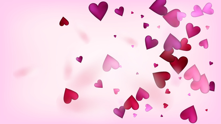Realistic Hearts Vector Confetti. Valentines Day Wedding Pattern. Beautiful Pink Frame Valentines Day Decoration with Falling Down Hearts Confetti. Luxury Gift, Birthday Card, Poster Backgroundのイラスト素材