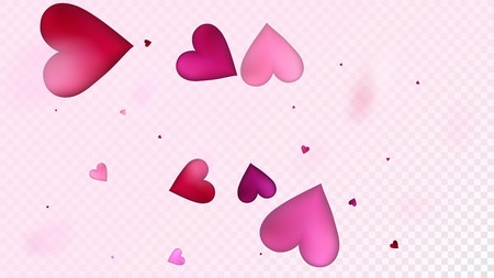 Red, Pink Hearts Vector Confetti. Valentines Day Romantic Pattern. Trendy Gift, Birthday Card, Poster Background Valentines Day Decoration with Falling Down Hearts Confetti. Beautiful Pink Sparklesのイラスト素材