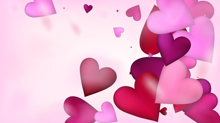Flying Hearts Vector Confetti. Valentines Day Romantic Pattern. Trendy Gift, Birthday Card, Poster Background Valentines Day Decoration with Falling Down Hearts Confetti. Beautiful Pink Scatterのイラスト素材