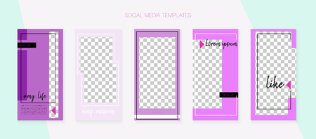 Editable Social Media Stories Template. Invitation Apps Design Pack. Trendy App Kit, Grey Pink White Rich VIP Geometric Cover Patterns.  Covers Vector Set. Social Media Stories Simple Setのイラスト素材