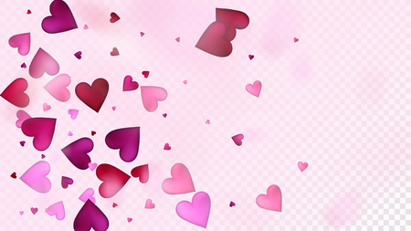 Red, Pink Hearts Vector Confetti. Valentines Day Romantic Pattern. Luxury Gift, Birthday Card, Poster Background Valentines Day Decoration with Falling Down Hearts Confetti. Beautiful Pink Borderのイラスト素材