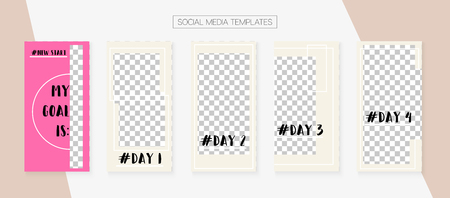 Editable Social Media Stories Template. Tech App Kit, Grey Pink White Fashion Geometric Cover Patterns. Invitation Phone Design Pack.  Covers Vector Set. Social Media Stories Templatesのイラスト素材