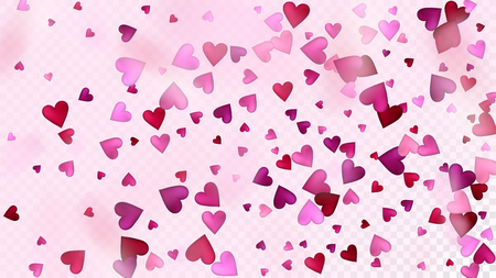 Realistic Hearts Vector Confetti. Valentines Day Romantic Pattern. Beautiful Pink Sparkles Valentines Day Decoration with Falling Down Hearts Confetti. Luxury Gift, Birthday Card, Poster Backgroundのイラスト素材