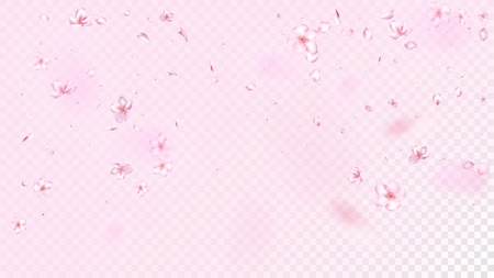Nice Sakura Blossom Isolated Vector. Pastel Falling 3d Petals Wedding Pattern. Japanese Style Flowers Wallpaper. Valentine, Mother's Day Spring Nice Sakura Blossom Isolated on Roseのイラスト素材