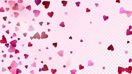 Realistic Hearts Vector Confetti. Valentines Day Romantic Pattern. Elegant Gift, Birthday Card, Poster Background Valentines Day Decoration with Falling Down Hearts Confetti. Beautiful Pink Scatterのイラスト素材