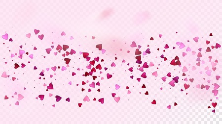 Realistic Hearts Vector Confetti. Valentines Day Romantic Pattern. Beautiful Pink Sparkles Valentines Day Decoration with Falling Down Hearts Confetti. Modern Gift, Birthday Card, Poster Backgroundのイラスト素材