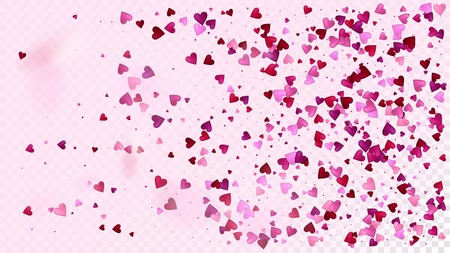 Red, Pink Hearts Vector Confetti. Valentines Day Wedding Pattern. Elegant Gift, Birthday Card, Poster Background Valentines Day Decoration with Falling Down Hearts Confetti. Beautiful Pink Scatterのイラスト素材