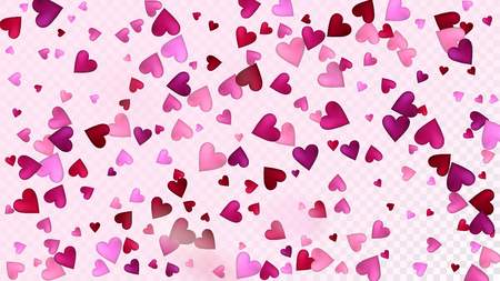 Falling Hearts Vector Confetti. Valentines Day Wedding Pattern. Modern Gift, Birthday Card, Poster Background Valentines Day Decoration with Falling Down Hearts Confetti. Beautiful Pink Scatterのイラスト素材