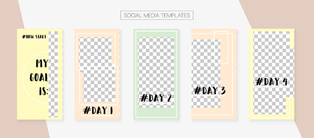Editable Social Media Stories Template. Covers Vector Set. Graphic Advert Design Pack. Tech App Kit, Grey Blue Green Rich VIP Geometric Cover Patterns. Social Media Stories Templatesのイラスト素材