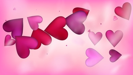 Falling Hearts Vector Confetti. Valentines Day Romantic Pattern. Beautiful Pink Frame Valentines Day Decoration with Falling Down Hearts Confetti. Elegant Gift, Birthday Card, Poster Backgroundのイラスト素材