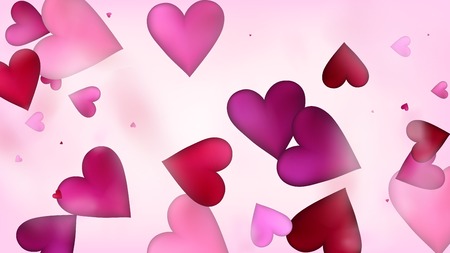 Flying Hearts Vector Confetti. Valentines Day Tender Pattern. Beautiful Pink Frame Valentines Day Decoration with Falling Down Hearts Confetti. Modern Gift, Birthday Card, Poster Backgroundのイラスト素材