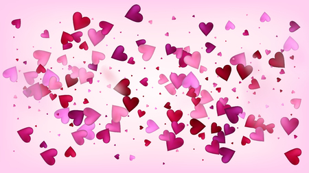 Falling Hearts Vector Confetti. Valentines Day Romantic Pattern. Trendy Gift, Birthday Card, Poster Background Valentines Day Decoration with Falling Down Hearts Confetti. Beautiful Pink Sparklesのイラスト素材