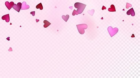 Flying Hearts Vector Confetti. Valentines Day Romantic Pattern. Luxury Gift, Birthday Card, Poster Background Valentines Day Decoration with Falling Down Hearts Confetti. Beautiful Pink Sparklesのイラスト素材