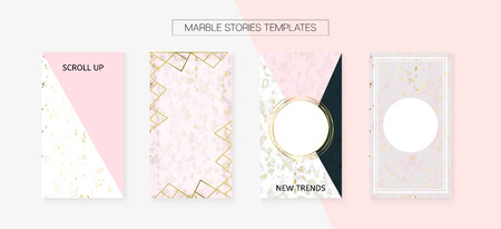 Stories Template Cool Vector Layout. Textured Brand Design Pack. Social Media  Cards Set. Hipster App Kit, Pink White Gold Rich VIP Geometric Marble Patterns. Stories Template VIP Layoutのイラスト素材