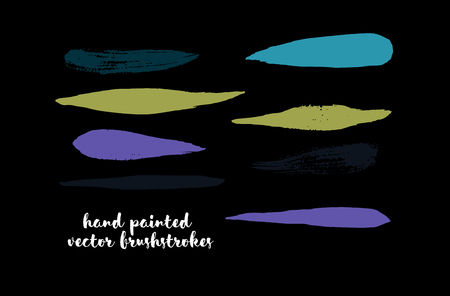 Graffiti Lines. Hand Painted Blue Buttons, Colorful Highlights. Vector Brushstrokes or Banners. Textured Doodles or Smears. Background Turquoise Swatch Collection. Vintage  Scribble Paint Elementsのイラスト素材