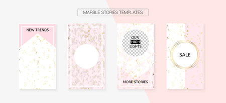 Stories Template Cool SMM Vector Layout. Social Media Blogger Cards Set. Textured Apps Design Pack. Minimal App Kit, Pink White Gold Rich VIP Geometric Marble Patterns. Stories Template VIP Layoutのイラスト素材