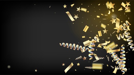 Modern Fireworks Glitter Confetti Card Background. Cool Premium Christmas, New Year, Birthday Party Holiday Frame. Horizontal Shiny Shapes Background. Gold Fireworks Glitter Confettiのイラスト素材